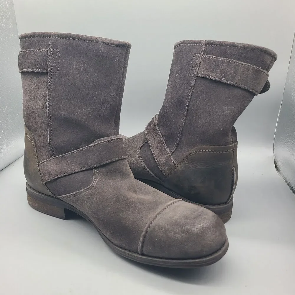 UGG Boots Lancing Brown Suede Cap Toe Moto Pull On Ankle Boot 1005714 Sz 10/ 43